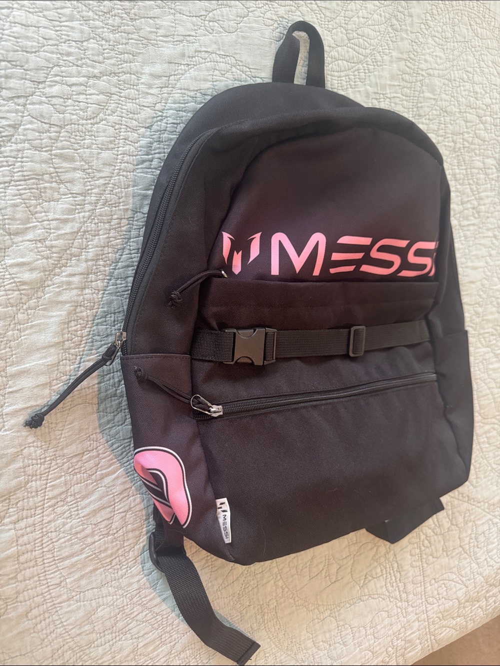 MESSI Black Backpack with Pink Logo - Unisex Everyday Backpack - Picture 10 of 12